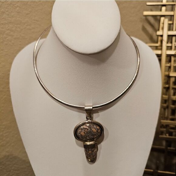 STERLING SILVER & Stone Choker with Pendant - Picture 1 of 4